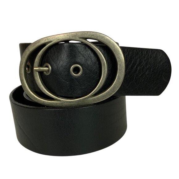 Fossil Womens Genuine Leather Belt Large Black With Double Oval Buckle - Picture 1 of 5
